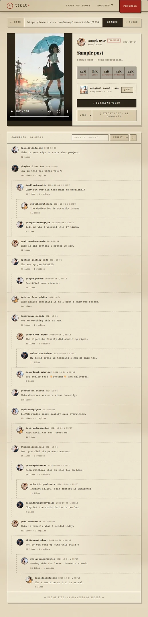 A post's comments with search and sort as shown by the viewer