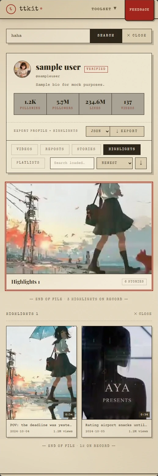 An account's Highlight groups as shown by the viewer