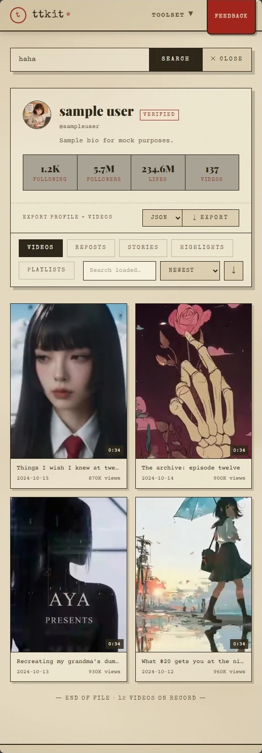 A full TikTok profile as shown by the viewer